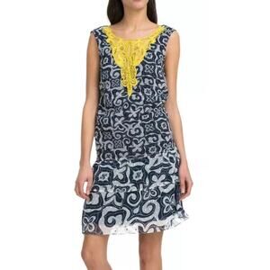 DESIGUAL Beaded Lace Navy/White Print Sleeveless Dress